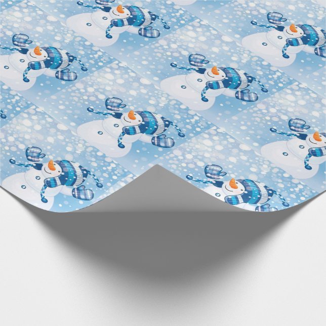 Christmas Gift Wrap/Blue Snowmen Wrapping Paper (Corner)