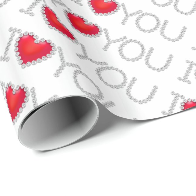 Christmas Gift Wrap/I Love You with Diamonds Wrapping Paper (Roll Corner)