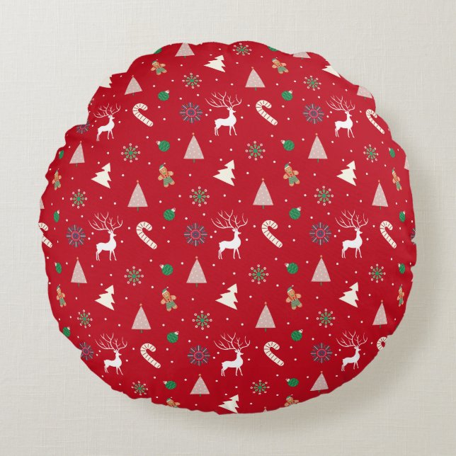 Christmas Gift Wrap — Reindeer, Gingerbread Round Cushion (Front)