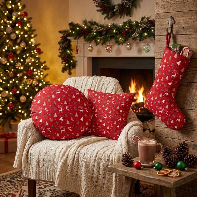 Christmas Gift Wrap — Reindeer, Gingerbread Round Cushion (Creator Uploaded)