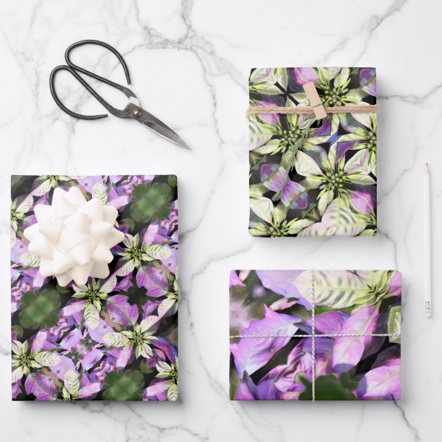 Christmas Gift Wrap Sheets - Lavender Poinsettia (Front)