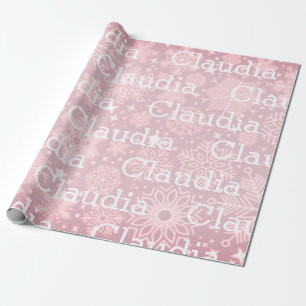 Christmas Gift Wrap Snowflakes Name Pink Festive