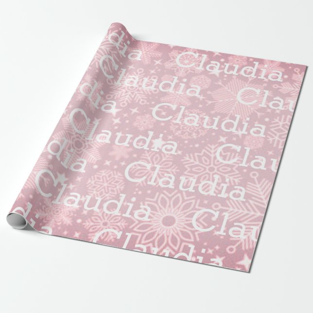 Christmas Gift Wrap Snowflakes Name Pink Festive (Unrolled)