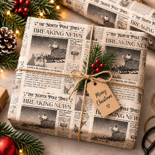 Christmas Gift Wrap, Vintage Aged Newspaper Wrapping Paper