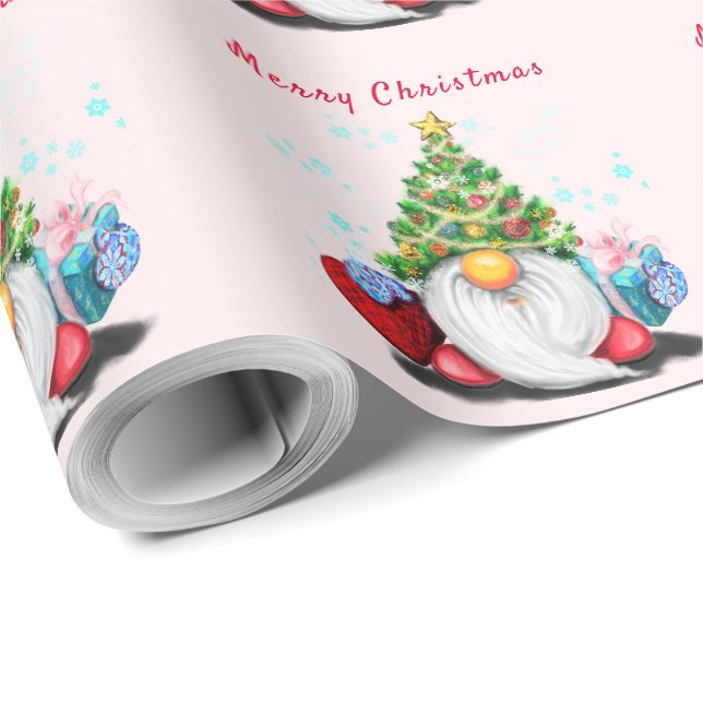 Christmas Gift Wrapping Paper with Cute Gnome (Roll Corner)