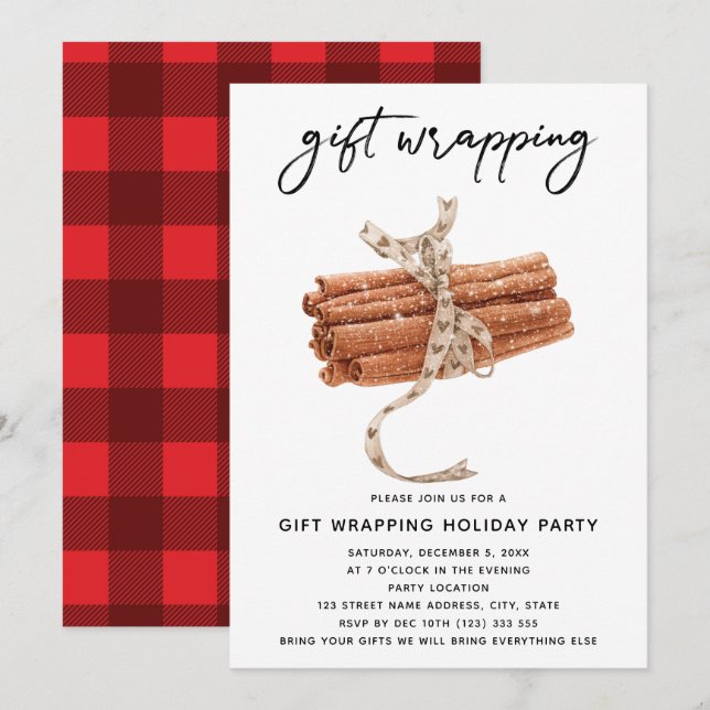 Christmas Gift Wrapping Party Plaid Invitation (Front/Back)