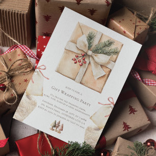 Christmas Gift Wrapping Party Simple Watercolor Invitation