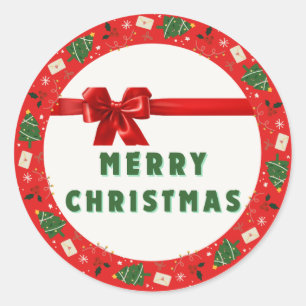 Christmas Gift Wrapping Sticker Red Wreath & Rib