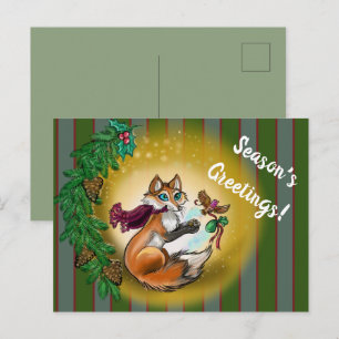 Christmas Gifting Fox Holiday Postcard