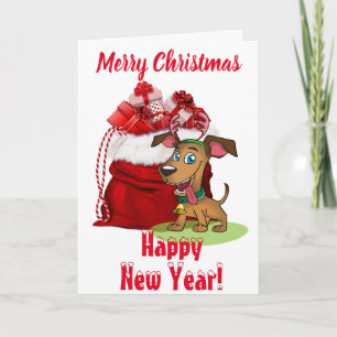 Christmas Gifts And Dog - Blank Note Card