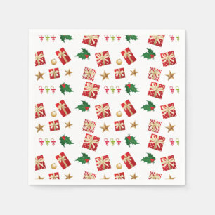 Christmas Gifts Candy Canes Stars Holly Napkin