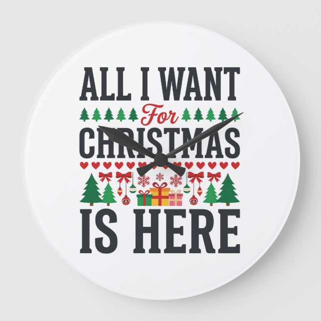 Christmas Gifts Holiday Typography Design Large Clock (Front)
