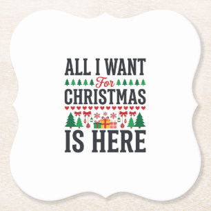 Christmas Gifts Holiday Typography Design Paper Coaster