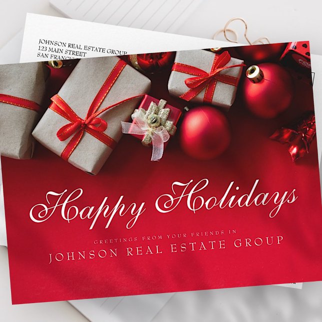 Christmas Gifts in Red | Happy Holidays Greeting Postcard (Creator Uploaded)