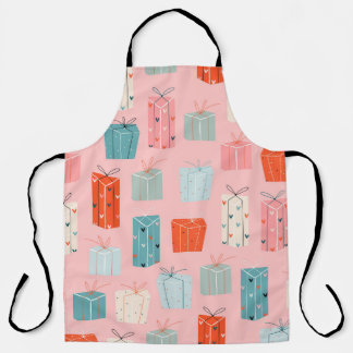 Christmas gifts, pink background, vintage pattern. apron