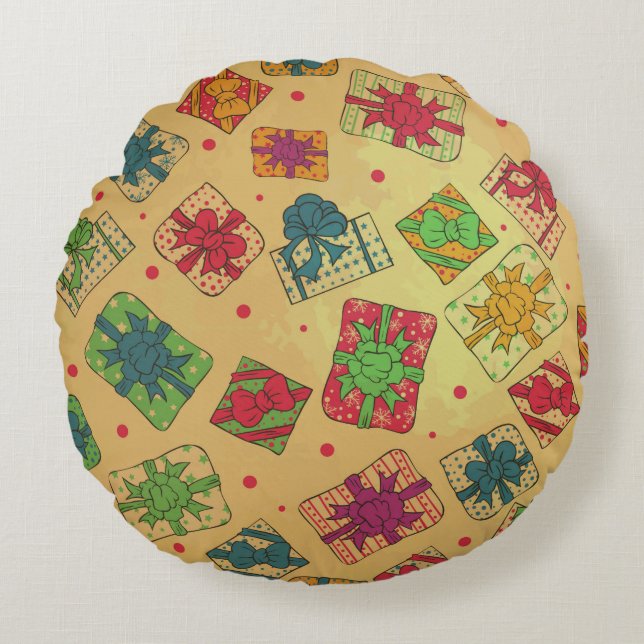Christmas gifts round cushion (Front)