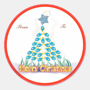 Christmas Gifts Tags: Fish Christmas Tree Classic Round Sticker
