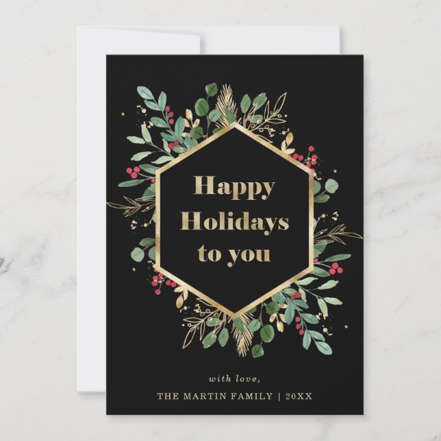 Christmas Gilded Greenery | Photo Back Holiday Card (Front)
