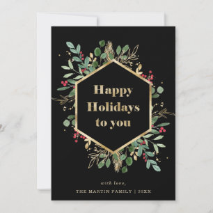 Christmas Gilded Greenery   Photo Back Holiday Card