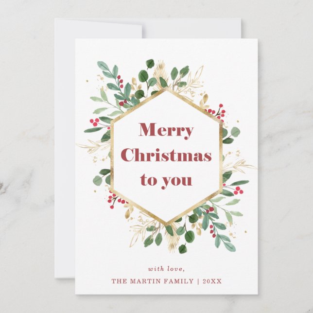 Christmas Gilded Greenery | Photo Back Holiday Card (Front)