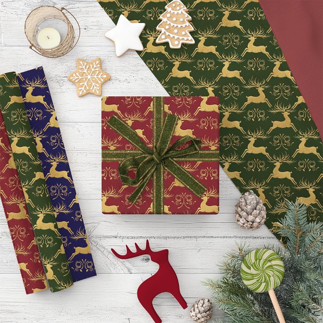 Christmas Gilded Leather Reindeer  Wrapping Paper Sheet (Creator Uploaded)