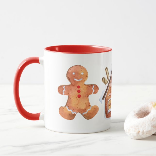 Christmas ginger bread  gift Two-Tone coffee mug (With Donut)