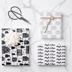 CHRISTMAS GINGER BREAD HOUSE CUSTOM MONOGRAM WRAPPING PAPER SHEET