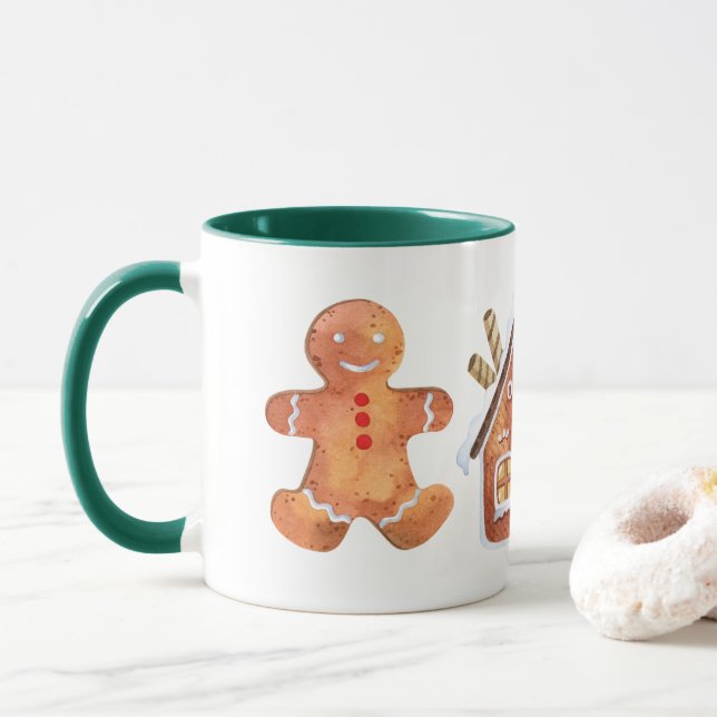 Christmas ginger bread man Two-Tone coffee mug (With Donut)
