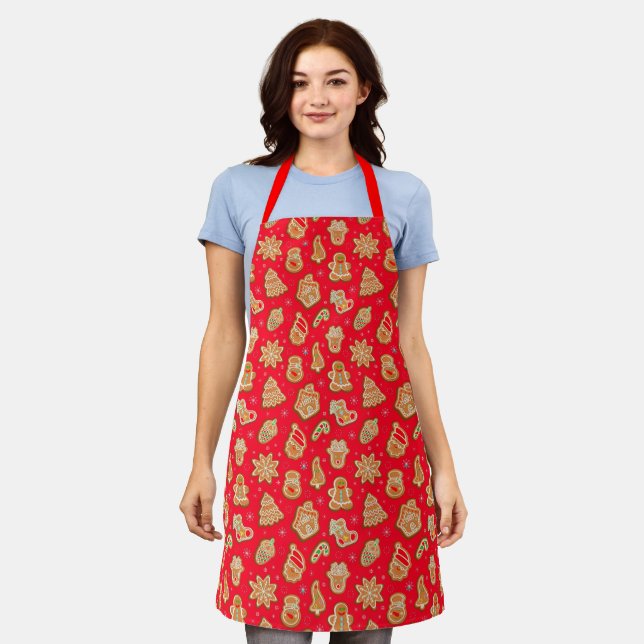 Christmas Ginger Bread Xmas Designs Baking Red Apron (Worn)