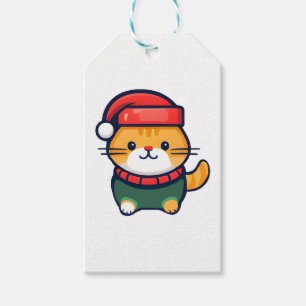 Christmas Ginger cat in Santa hat Gift Tags