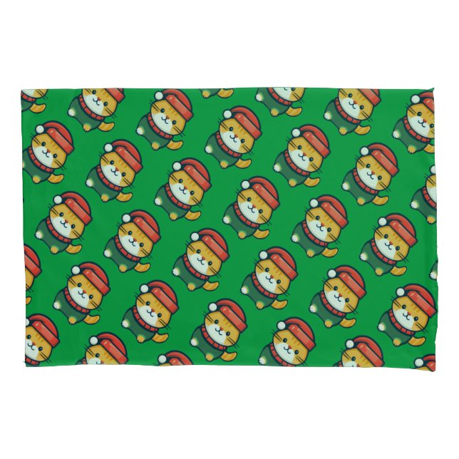 Christmas Ginger cat in Santa hat Pillowcase (Front)