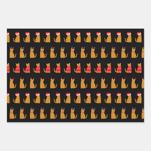 Christmas Ginger Cats in Festive Hats Wrapping Paper Sheet (Front)