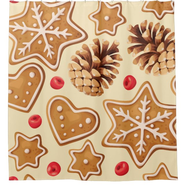 Christmas Ginger: Festive Seamless Pattern. Shower Curtain (Front)