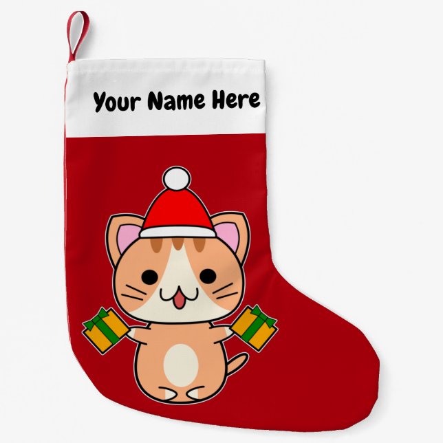 Christmas Ginger Tabby Cat Small Christmas Stocking (Front)