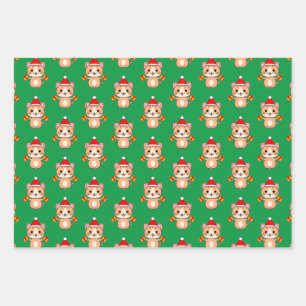 Christmas Ginger Tabby Cat Wrapping Paper Sheet