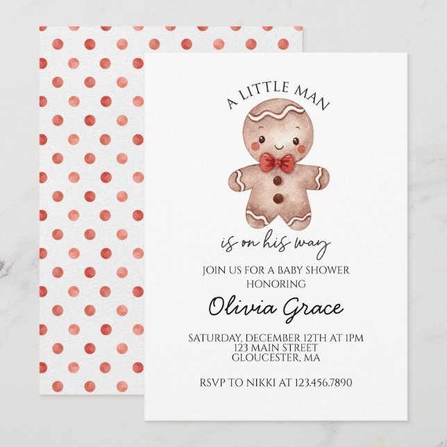 Christmas Gingerbread Baby Shower Invitation (Front/Back)