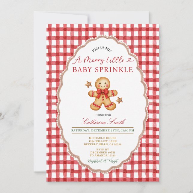 Christmas Gingerbread Baby Sprinkle Invitation (Front)