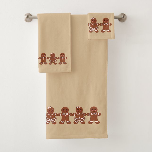 Christmas Gingerbread Bath Towels Set Gift (Insitu)