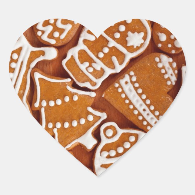Christmas Gingerbread Biscuits Heart Sticker (Front)