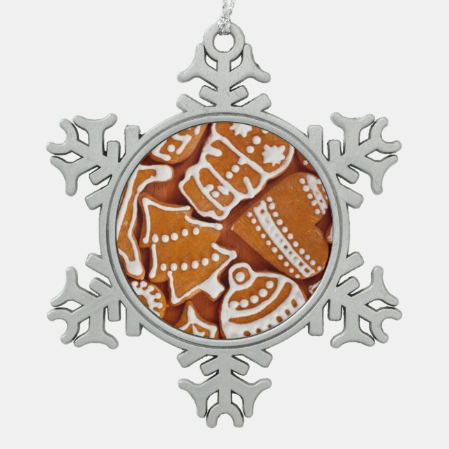 Christmas Gingerbread Biscuits Snowflake Pewter Christmas Ornament (Front)