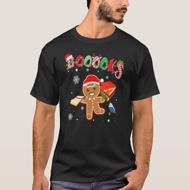 Christmas Gingerbread Books Librarian Reader Readi T-Shirt (Front)