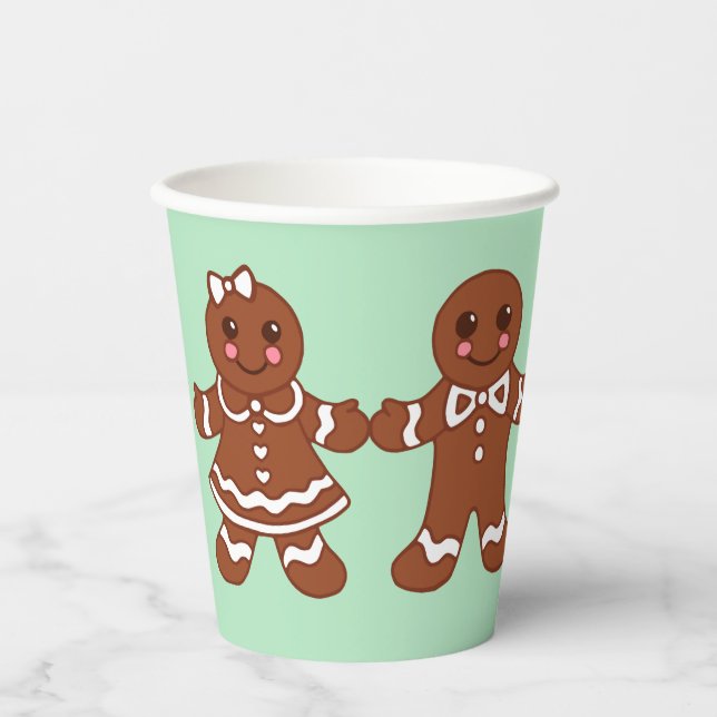 Christmas Gingerbread Boy Girl Coffee Drink Paper Cups (Front)