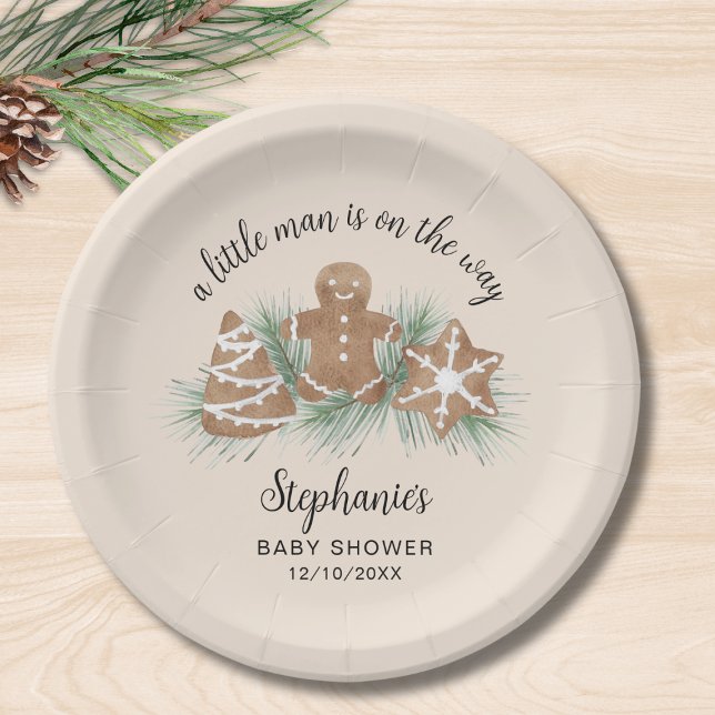 Christmas Gingerbread Boy's Baby Shower Paper Plate (Creator Uploaded)