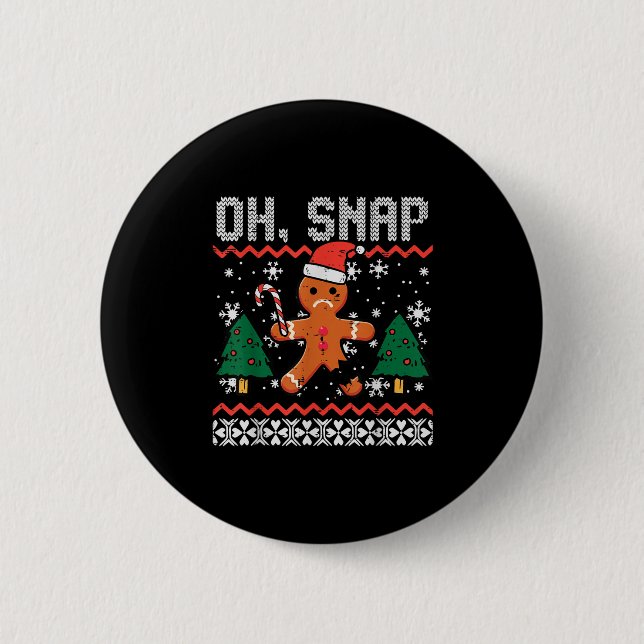 Christmas Gingerbread Broken Oh Snap Ugly Xmas Men 6 Cm Round Badge (Front)