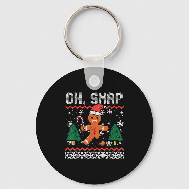 Christmas Gingerbread Broken Oh Snap Ugly Xmas Men Key Ring (Front)