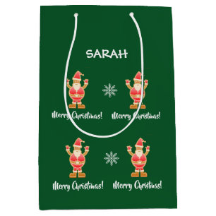 Christmas Gingerbread Brown Santa Personalise Name Medium Gift Bag