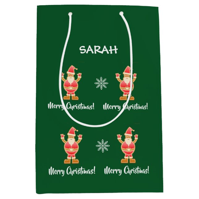 Christmas Gingerbread Brown Santa Personalise Name Medium Gift Bag (Front)