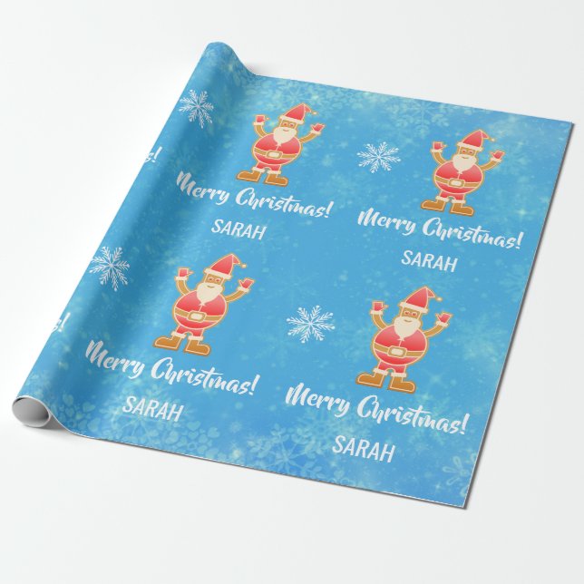 Christmas Gingerbread Brown Santa Personalise Name Wrapping Paper (Unrolled)