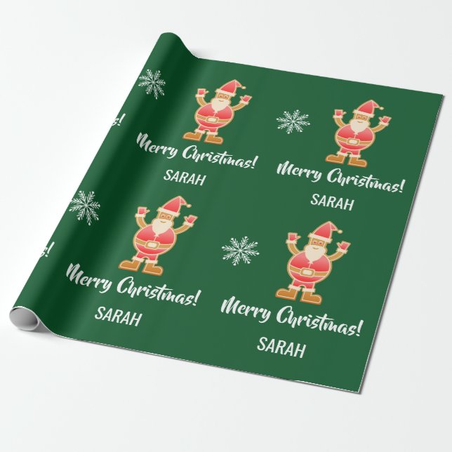 Christmas Gingerbread Brown Santa Personalise Name Wrapping Paper (Unrolled)