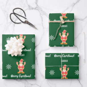 Christmas Gingerbread Brown Santa Personalize Name Wrapping Paper Sheet